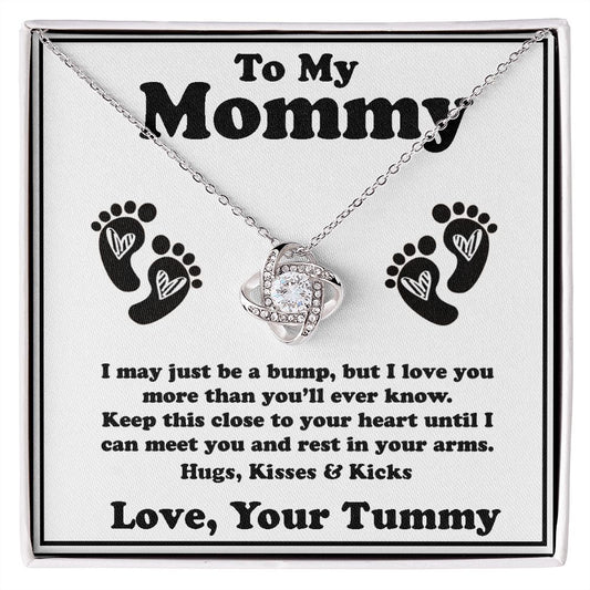 To My Mommy Mom to Be Baby Feet Love Knot Necklace, Baby Shower Gift, Expecting Mother Pregnancy Gift