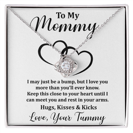 To My Mommy Mom to Be Baby Feet Love Knot Necklace, Baby Shower Gift, Expecting Mother Pregnancy Gift