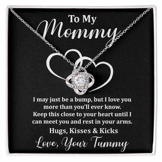 To My Mommy Mom to Be Baby Feet Love Knot Necklace, Baby Shower Gift, Expecting Mother Pregnancy Gift